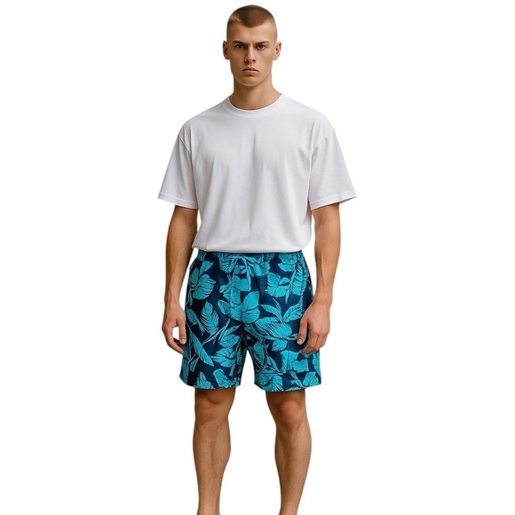 Roundtree & Yorke Big & Tall Palm Leaf Swim Shorts 21” Black Blue Size 2XB - Picture 5 of 8